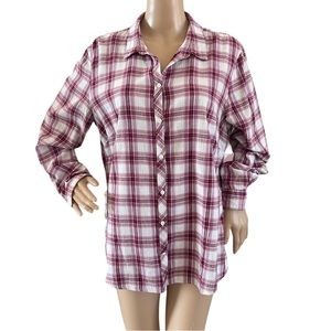 Eddie Bauer Plaid Cotton Top Button Up Shirt Pink/Multi